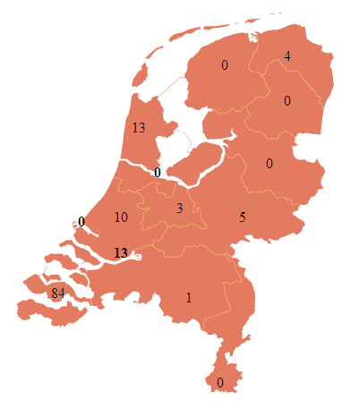 Aantal naamdragers van Haartsen bij de volkstelling van 1947 volgens het Nederlands Repertorium van Familienamen